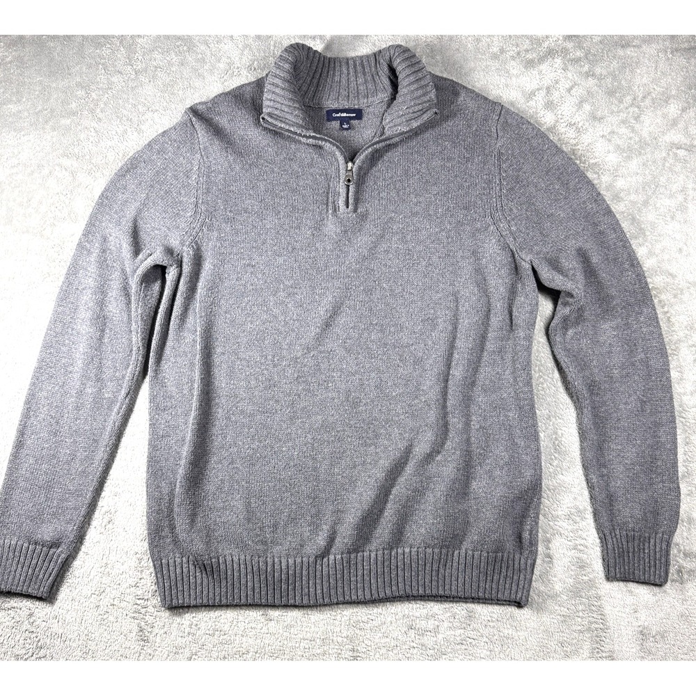 Croft & Barrow Knit Sweater 1/4 Zip Men's L Gray‎ Mock Neck Pullover